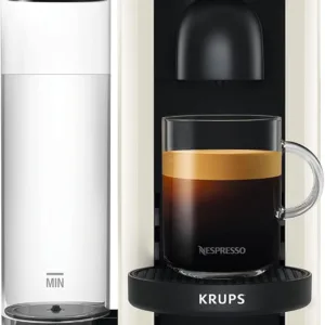 Krups Nespresso VERTUO Plus XN9031 - Cafetera de cápsulas, máquina de café expreso, café diferentes, 5 tamaños tazas, tecnología Centrifusion, calentamiento 40 segundos, Blanca