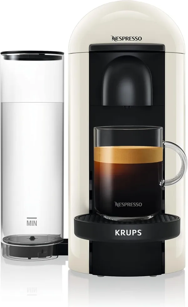 Krups Nespresso VERTUO Plus XN9031 - Cafetera de cápsulas, máquina de café expreso, café diferentes, 5 tamaños tazas, tecnología Centrifusion, calentamiento 40 segundos, Blanca