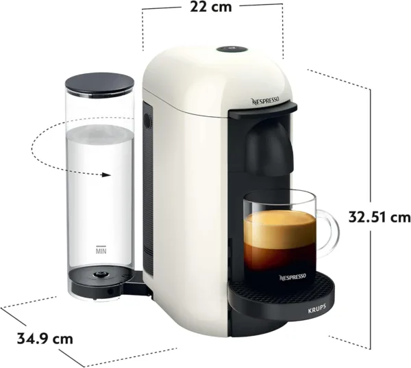 Krups Nespresso VERTUO Plus XN9031 - Cafetera de cápsulas, máquina de café expreso, café diferentes, 5 tamaños tazas, tecnología Centrifusion, calentamiento 40 segundos, Blanca - Imagen 2
