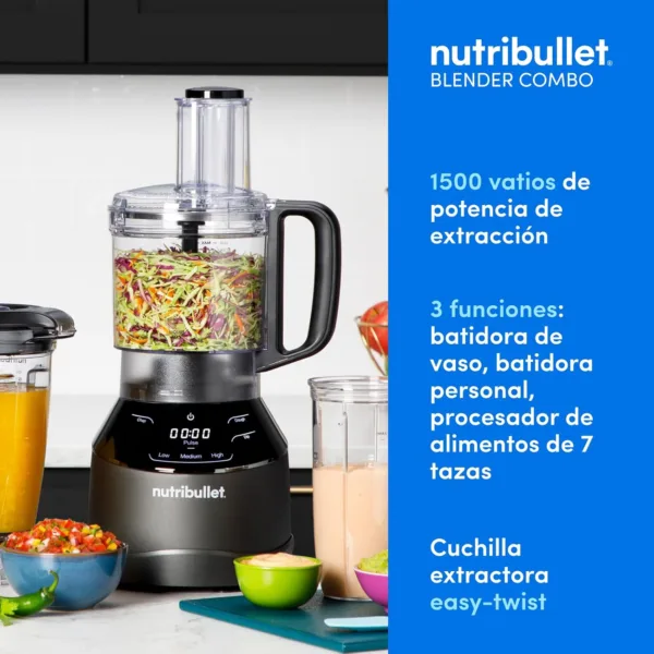 nutribullet triple Prep System, batidora eléctrica, batidora de vaso profesional multifunción, 1500 vatios de potencia, 3 electrodomésticos, negro, NBF580B - Imagen 2
