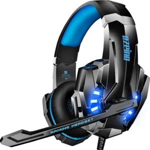 Ozeino Cascos Gaming para Ps4 Ps5 PC Switch Xbox, Auriculares Gaming con Sonido 3D Estéreo Micrófono de Cancelación de Ruido Luz RGB, Cascos con Cable para Laptop Teléfono Mac