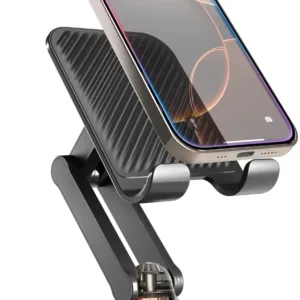 COOPER 360° Stand - Soporte Movil para Mesa Ajustable | Rotación de 360° con Clic, Múltiples Ángulos, Base Metálica No Deslizante, Plegable y Portátil | Soporte Movil Cama, Soporte iPhone (Negro)