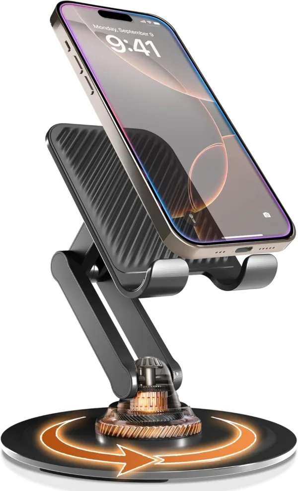 COOPER 360° Stand - Soporte Movil para Mesa Ajustable | Rotación de 360° con Clic, Múltiples Ángulos, Base Metálica No Deslizante, Plegable y Portátil | Soporte Movil Cama, Soporte iPhone (Negro)