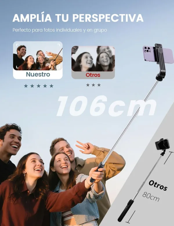 ANXRE Palo Selfie con Control Remoto,Giratorio de 360° Trípode para Movil Rripe, 106cm Telemovel Palo Selfie Tripode Compatible con iPhone Samsung Android Smartphone - Imagen 2