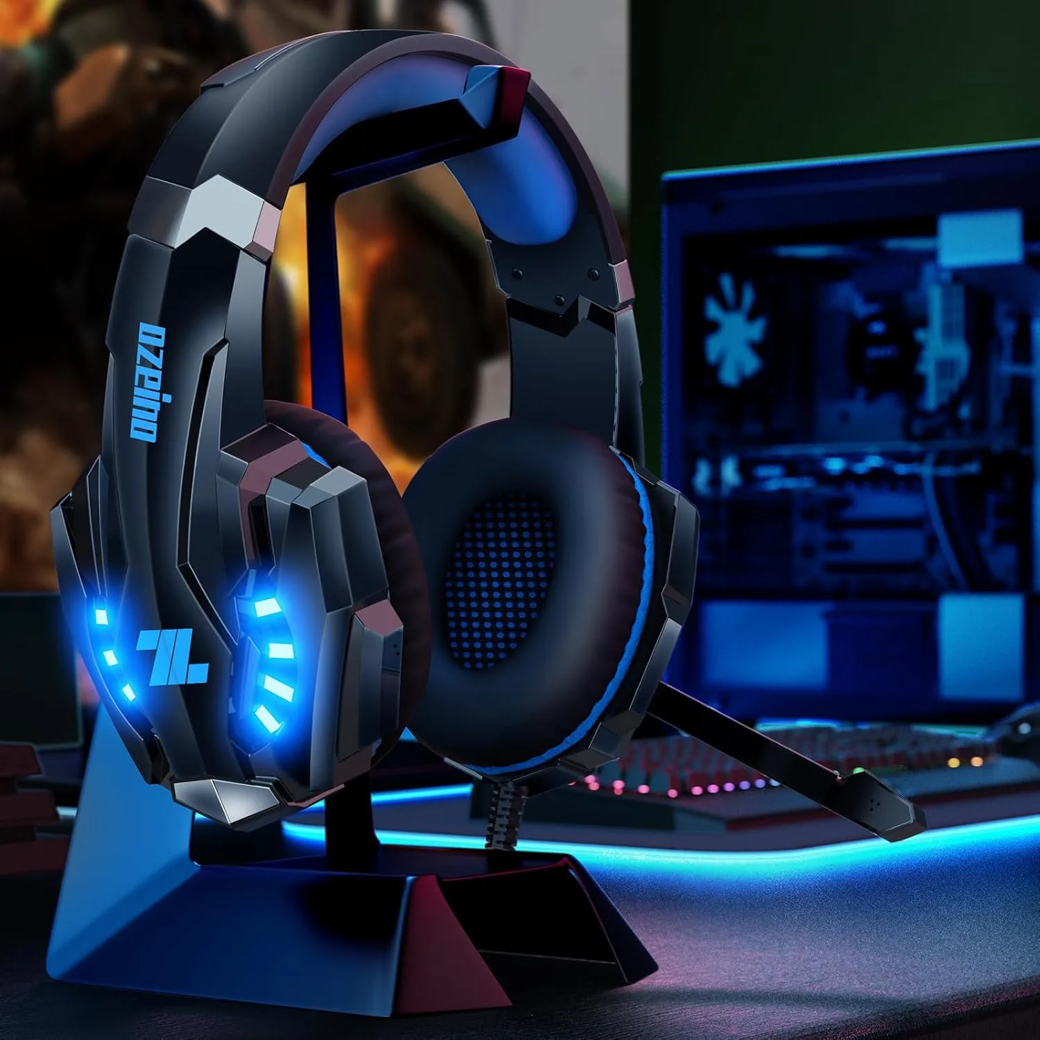 Ozeino Cascos Gaming para Ps4 Ps5 PC Switch Xbox, Auriculares Gaming con Sonido 3D Estéreo Micrófono de Cancelación de Ruido Luz RGB, Cascos con Cable para Laptop Teléfono Mac - Imagen 5