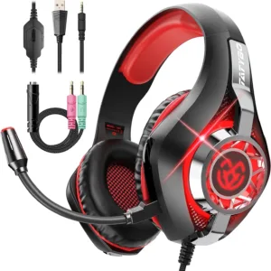 Tatybo Cascos Gaming, Auriculares Gaming con Graves Envolventes 3D, Micrófono Reducción De Ruido Y Almohadillas De Proteína, para Ps4 Ps5 Xbox PC Laptop