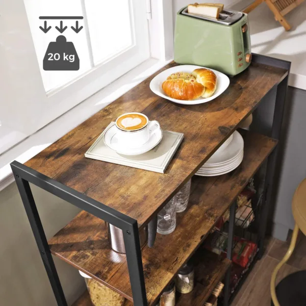 VASAGLE Estantería de Cocina con 2 Cestas de Malla Metálica, Estantería para Microondas, con Estantes y Ganchos, 35 x 80 x 95 cm, Estilo Industrial, Marrón Rústico y Negro Tinta KKS96X - Imagen 5