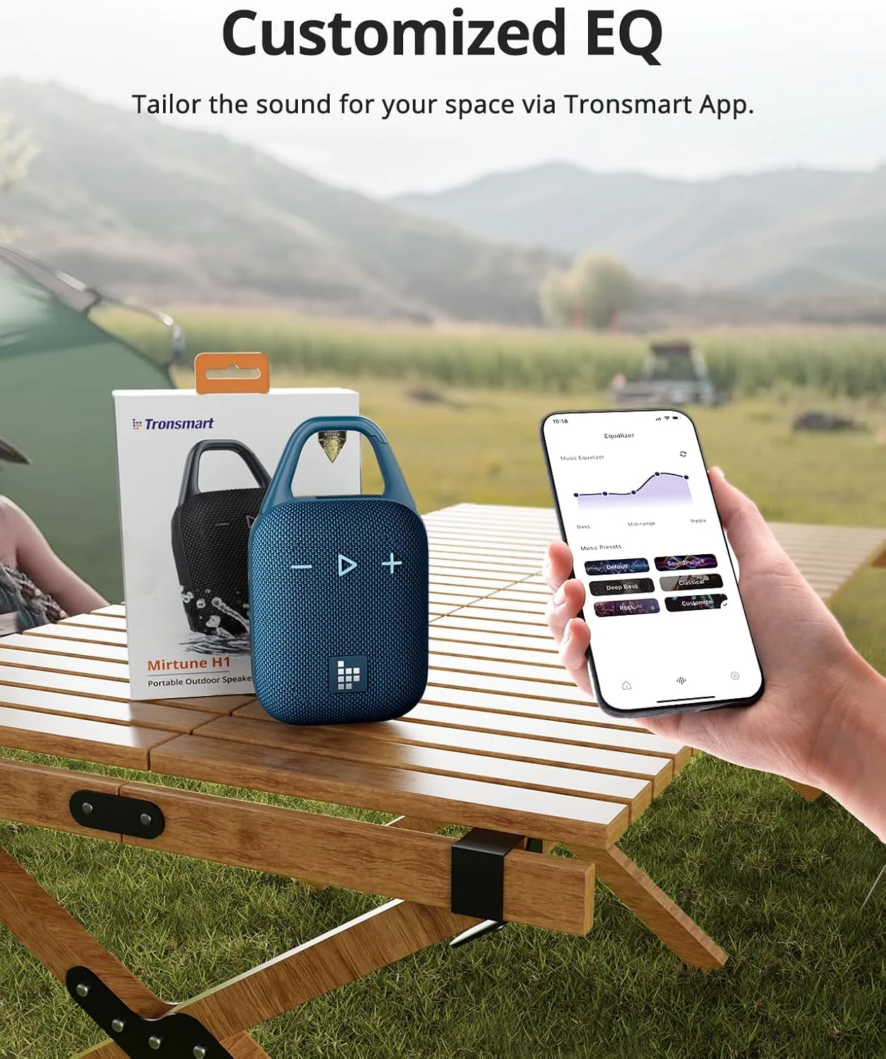 Tronsmart Mirtune H1 Altavoz Portatil Bluetooth 5.3, Resistente al Agua IPX7, 20 Horas de Reproducción, Sonido Fuerte y Graves Fuertes, Customize EQ, para Ciclismo, Escalada, Viajes - Azul - Imagen 8