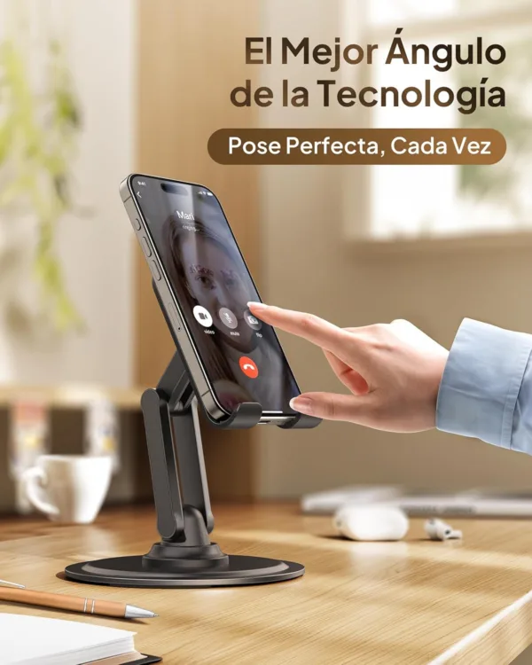 COOPER 360° Stand - Soporte Movil para Mesa Ajustable | Rotación de 360° con Clic, Múltiples Ángulos, Base Metálica No Deslizante, Plegable y Portátil | Soporte Movil Cama, Soporte iPhone (Negro) - Imagen 7