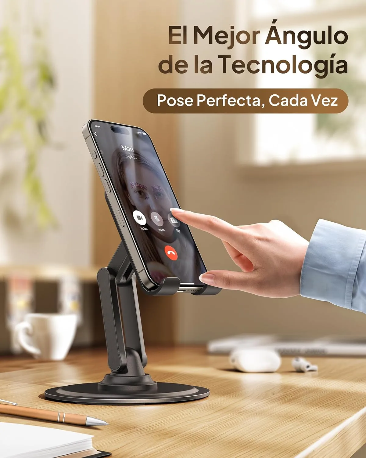 COOPER 360° Stand - Soporte Movil para Mesa Ajustable | Rotación de 360° con Clic, Múltiples Ángulos, Base Metálica No Deslizante, Plegable y Portátil | Soporte Movil Cama, Soporte iPhone (Negro) - Imagen 7