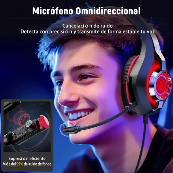 Tatybo Cascos Gaming, Auriculares Gaming con Graves Envolventes 3D, Micrófono Reducción De Ruido Y Almohadillas De Proteína, para Ps4 Ps5 Xbox PC Laptop - Imagen 3