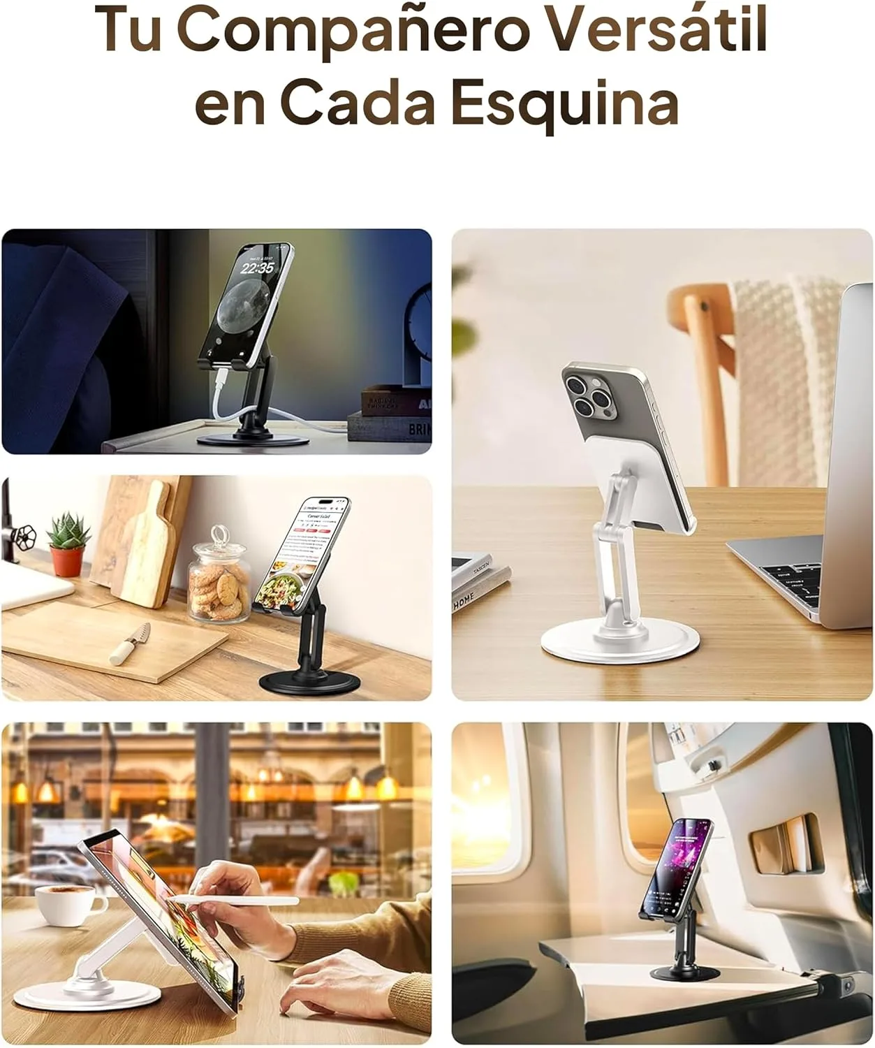 COOPER 360° Stand - Soporte Movil para Mesa Ajustable | Rotación de 360° con Clic, Múltiples Ángulos, Base Metálica No Deslizante, Plegable y Portátil | Soporte Movil Cama, Soporte iPhone (Negro) - Imagen 5