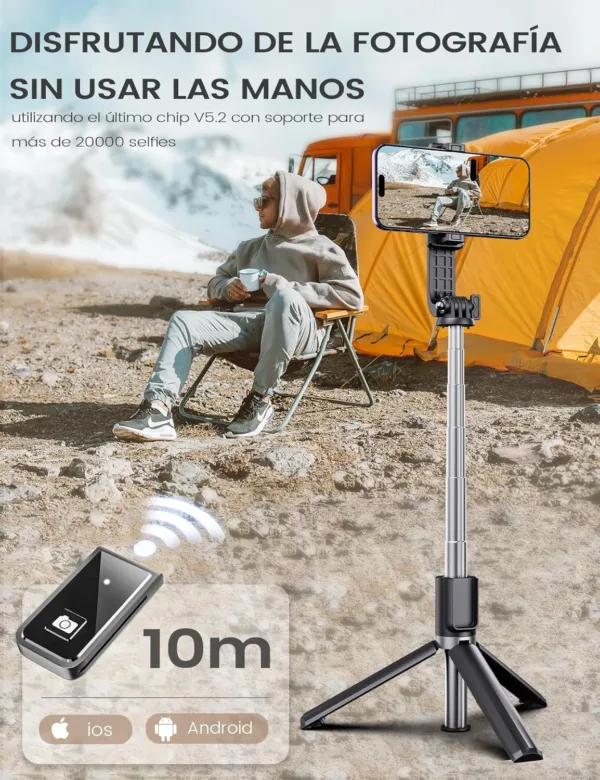 ANXRE Palo Selfie con Control Remoto,Giratorio de 360° Trípode para Movil Rripe, 106cm Telemovel Palo Selfie Tripode Compatible con iPhone Samsung Android Smartphone - Imagen 4