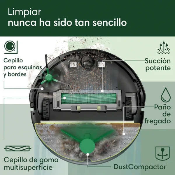 iRobot Roomba 205 DustCompactor Combo Robot, compacta Suciedad en Interior, autonomía 60 días sin vaciar el Robot, sin Bolsa, succión Potente, 7000Pa, navegación LiDAR, Limpieza multisuperficie, App - Imagen 5