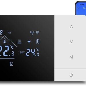 Tuya Smart WiFi Heating and Cooling Thermostat Battery Operated Programmable for Voice Control Compatible with Alexa 7 Day Remote App, Dual Power Programming