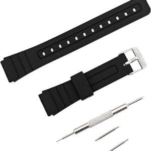 JZK Replacement Watch Band for Casio F-91W F-84 F-93 F-94 F-98 F-105 F-106W F-108 F-201 W-59 A-158 Black Plastic Watch Band with Spring Pin and Strap Removal Tool