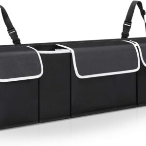 Car Interior Organizer and Trunk Storage Bag Oxford Waterproof with 4 Pockets Suitable for All Kinds of Cars (Black)