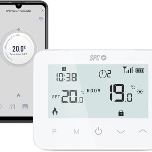 SPC Vesta Thermostat WiFi Heating Thermostat for Gas Boiler, Smart App Operation, Compatible with Alexa/Google, Open Windows Detection, Programmable and Wall – White