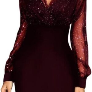 Dresses Short Long Sleeve Women Party Dresses Women Elegant Mini Dress Lace V Neck Dress Sequins Dress Fashion Sexy Dresses