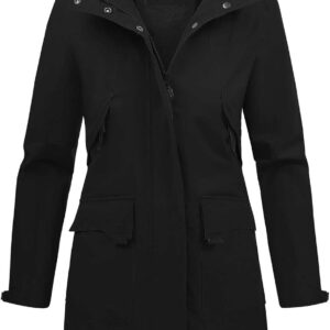 Tuopuda Women's Long Jackets with Hood Lightweight Fleece Coat Spring Autumn Parka Water Repellent with Zipper and Pockets