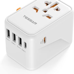 TESSAN 45W PD Adapter Plug Universal Quick Charge, Universal Travel Plug, Travel Adapter with 3 USB A and 2 USB C, International Adapter for American UK Australia