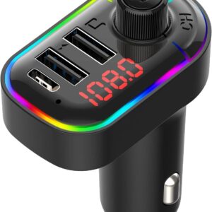 EUROXANTY - Bluetooth FM Transmitter for Car, Wireless Bluetooth 5.0 Car Adapter, Hands-free Calls, MP3 Player, Car Charger with USB C Port and 2 USB Ports