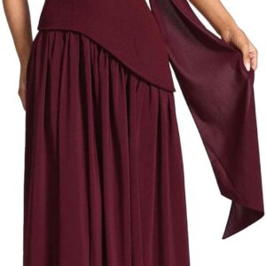 Women's Strapless Ruched Satin Long Prom Wedding Dress with Scarf