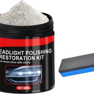 Kit para la restauración de los faros – Polvo de pulido para los cristales de los vehículos de 80 ml, polvo restaurador de faros – Apto para vehículos, coches, camiones, SUV, parabrisas, casa, cocina