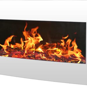 Electric Wall Fireplace with Heating, Flame Effect LED – Decorative Fireplace Low Consumption – Remote Control – 2000 W – White