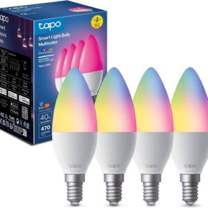 Tapo L430C (4 Pack) WiFi Connected Bulb, E14 LED Bulb, Multicolor 2500K-6500K, Dimmable 40W, 470 Lumens, Works with Alexa, Voice Control, Energy Saving,