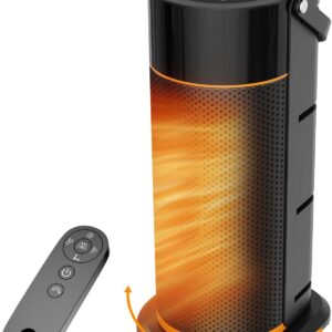 Heater and Low Consumption Black – 2000W Ceramic PTC, 4 Power Levels and 70° Oscillation, Remote Control, Tip-Over and Overheating Protection, Heater for Bedrooms/Offices/Living Room