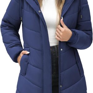 Yuson Girl Jacket Women Winter Jackets Padded Fleece Warm Coat Parka Hooded Wind Zipper Jacket Autumn Winter Lightweight Outwear with Pockets