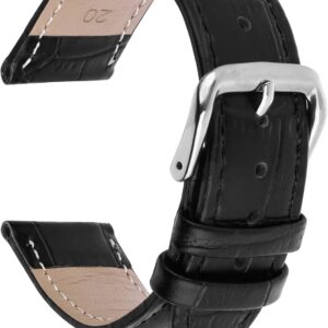 TIESOME watch strap leather calfskin crocodile grain replacement stainless steel strap buckle bracelet for men women