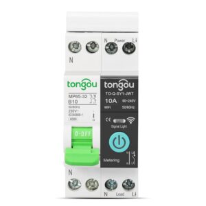 TONGOU Circuit Breaker with Smart Switch, Remote Control On/Off via Tuya/Smart Life (10A Measurement)