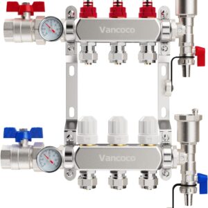 Vancoco Heating Circuit Distributor for Underfloor Heating Stainless Steel with Compression Thread for 3 Heating Circuits