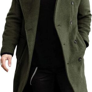 Runcati Men's Trench Coat Regular Fit Long Lapel Double Breasted Wool Business Winter Coat