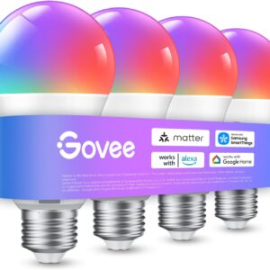 Govee E27 Smart WiFi Bluetooth LED Bulb, Compatible with SmartThings, Matter, Alexa and Google Assistant, 800LM, 16 Million Colors DIY RGBWW, Smart Bulb, Set of 4