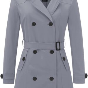 Wantdo Women's Trench Coats for Women Winter Classic Double Breasted with Belt Coat Trench Anti-Wind Jacket Waterproof Spring Transition Lapel Slim Fit Jacket