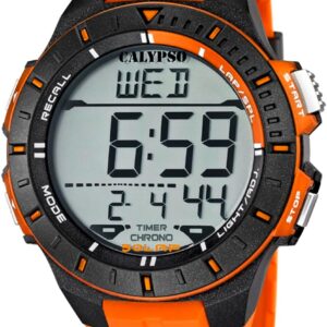 CALYPSO Reloj Digital Hombre K5607 - Resistente al Agua 10 ATM Fecha y Calendario, Cronógrafo, Doble Horario, Luz, Alarma, 12 y 24 Horas - Correa de Caucho - Color Splash