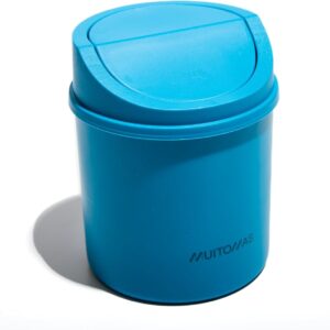 Mini Desktop Bin with Flip Door and Removable Lid Compact for Desk and Office 130 x 130 x 170 mm Blue
