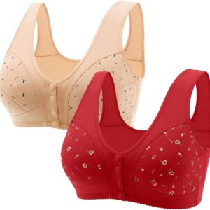 2 Pack Comfortable Bras for Older 2023, New Comfortable Bras with Buttons Front Closure, Cotton for Older Women Set Underwear Women Sporty