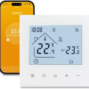 Beok WI-FI Thermostat for Smart Boiler Heating, Programming Environment Thermostat, Wall Temperature Controller Compatible with Alexa Google Home TDR89W-WIFI-WPB White