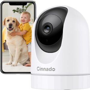Cinnado Indoor WiFi Surveillance Camera – 2K Dog and Baby Camera with Motion Tracking, 360° WiFi IP Home Cameras, Night Vision, 24/7 Recording, Compatible with Alexa