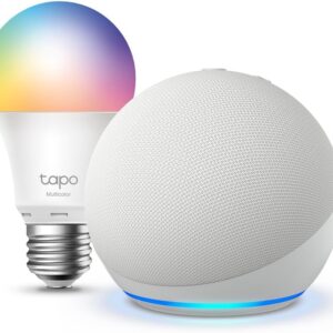 Echo Dot (5.ª generación) | Blanco + Tapo L530EA Bombilla LED Inteligente (E27), Compatible con Alexa - Kit de inicio de Hogar digital
