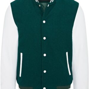 Infinity Leather Letterman College Leather and Wool Baseball Bomber Jacket