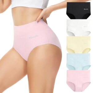 Women's Cotton High Waist Panties Pack of 5 High Waisted Briefs Culotte Comfortable Size Underwear