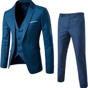 Generisch Men's Suit Slim 3 Pieces Business Suit Wedding Party Jacket Vest and Pants Coat White Shirt Man Long Sleeve