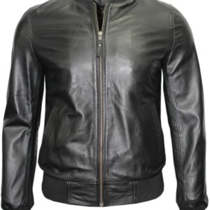 Infinity Black Retro Men's Leather Nappa Bomber Jacket Slim Fit Casual College Team