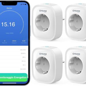 GHome Smart Smart Plug, Smart Alexa Plug Compatible with Alexa Google Home, Remote Control by APP, Measures Power Consumption Voice Control Timer, Only in 2.4 GHz Wi-Fi, 4pcs White
