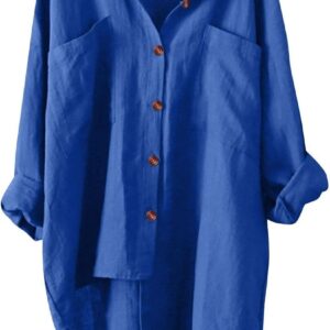 Muslin Blouse for Women, Lightweight Breathable Linen T-Shirt Summer, Casual T-Shirt, Linen Blouse, Loose Top, Plain Color, Long Sleeve